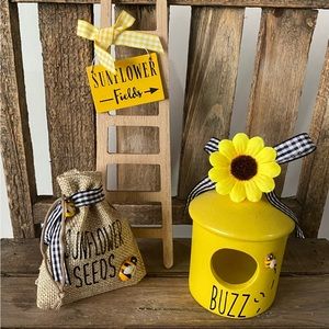 Fall tiered tray sunflower birdhouse trio